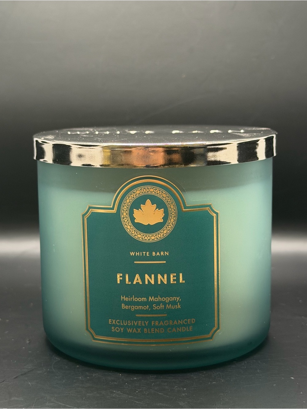 BBW/White Barn “Flannel” 3-Wick Soy Wax 14.5 OZ Candle - Teal Frosted Glass